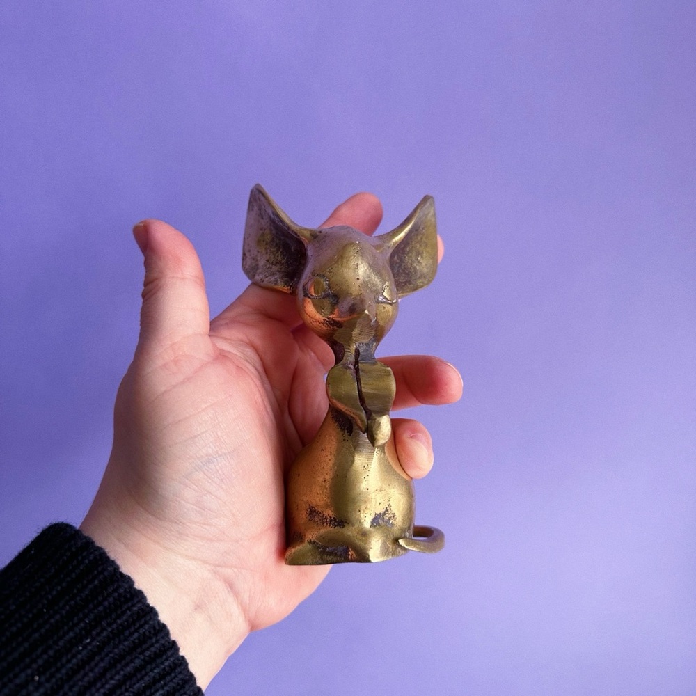 Vintage Solid Brass Mouse Figurine Sculpture Decor